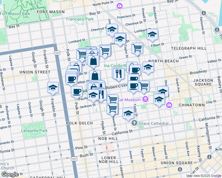 map of restaurants, bars, coffee shops, grocery stores, and more near 81 Glover Street in San Francisco
