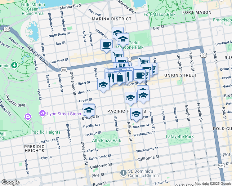 map of restaurants, bars, coffee shops, grocery stores, and more near in San Francisco