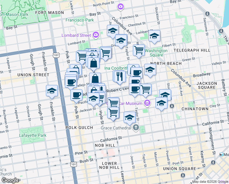 map of restaurants, bars, coffee shops, grocery stores, and more near in San Francisco