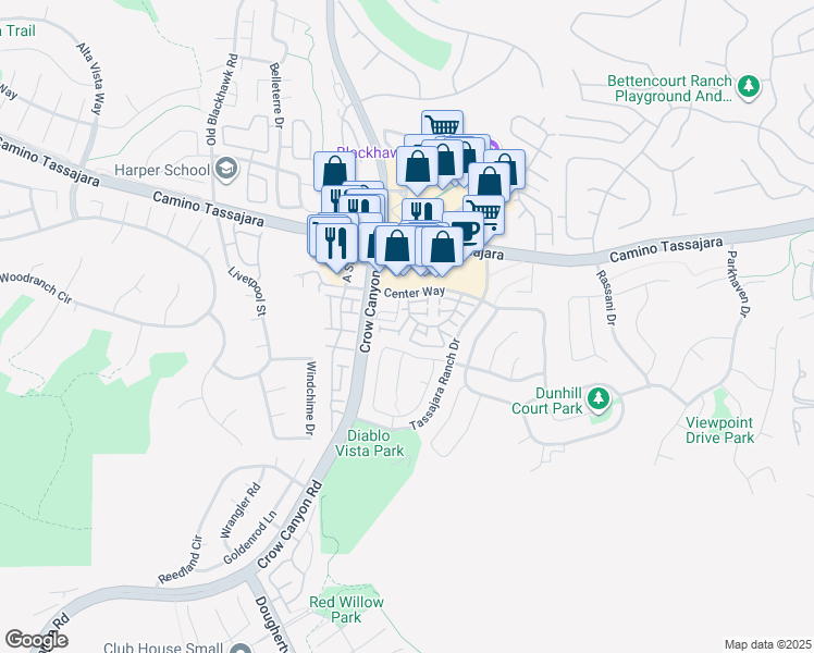 map of restaurants, bars, coffee shops, grocery stores, and more near 6008 Condor Street in Danville