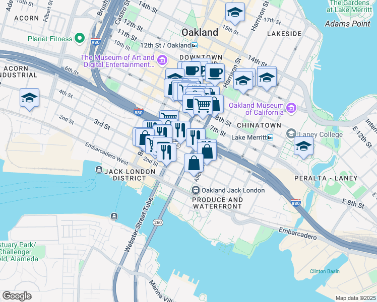 map of restaurants, bars, coffee shops, grocery stores, and more near 333 Fifth Street in Oakland