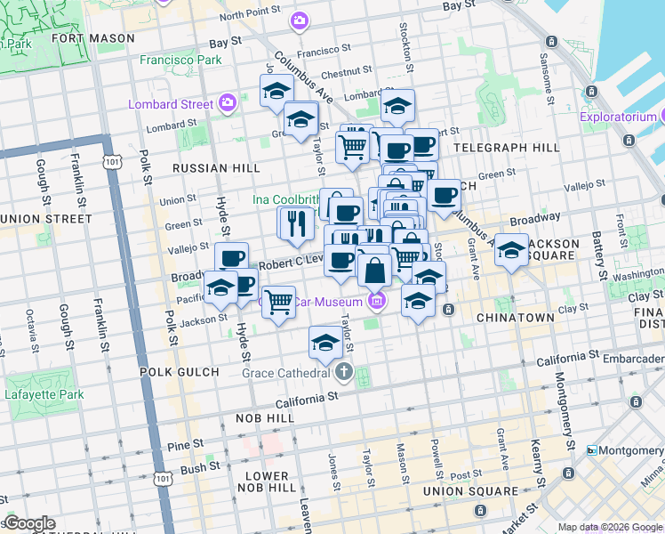 map of restaurants, bars, coffee shops, grocery stores, and more near in San Francisco
