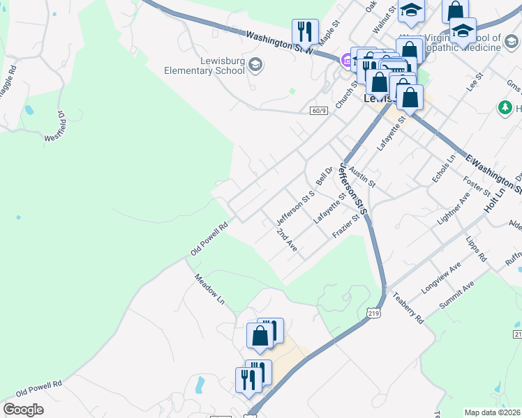 map of restaurants, bars, coffee shops, grocery stores, and more near 645 Church Street in Lewisburg