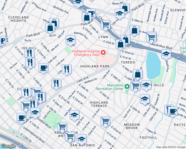 map of restaurants, bars, coffee shops, grocery stores, and more near 2704 14th Avenue in Oakland
