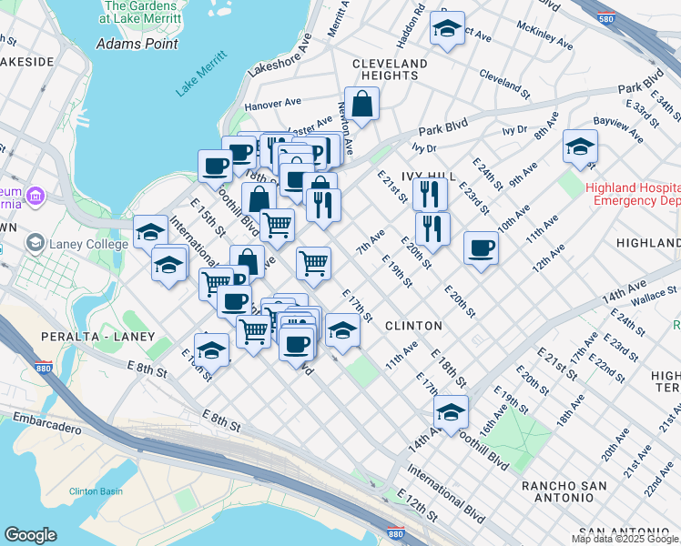 map of restaurants, bars, coffee shops, grocery stores, and more near 1807 7th Avenue in Oakland