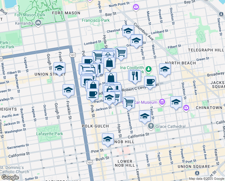 map of restaurants, bars, coffee shops, grocery stores, and more near in San Francisco
