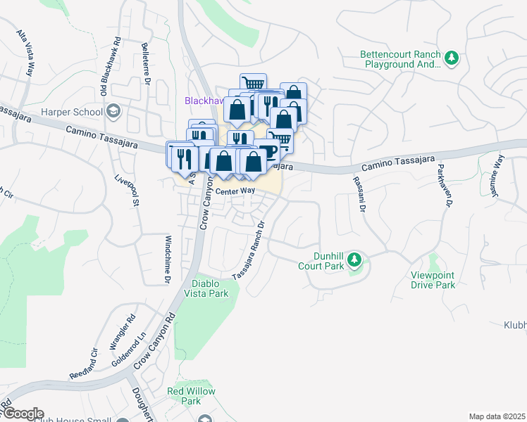 map of restaurants, bars, coffee shops, grocery stores, and more near 3003 Swallow Street in Danville