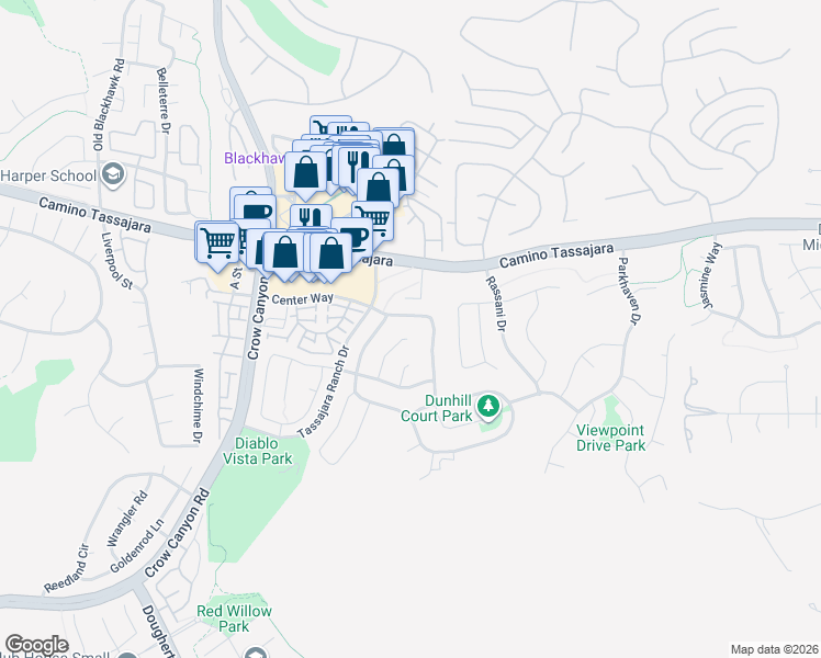 map of restaurants, bars, coffee shops, grocery stores, and more near 512 Zenith Ridge Drive in Danville