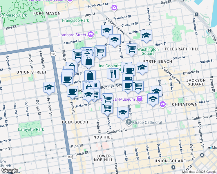 map of restaurants, bars, coffee shops, grocery stores, and more near 81 Glover Street in San Francisco