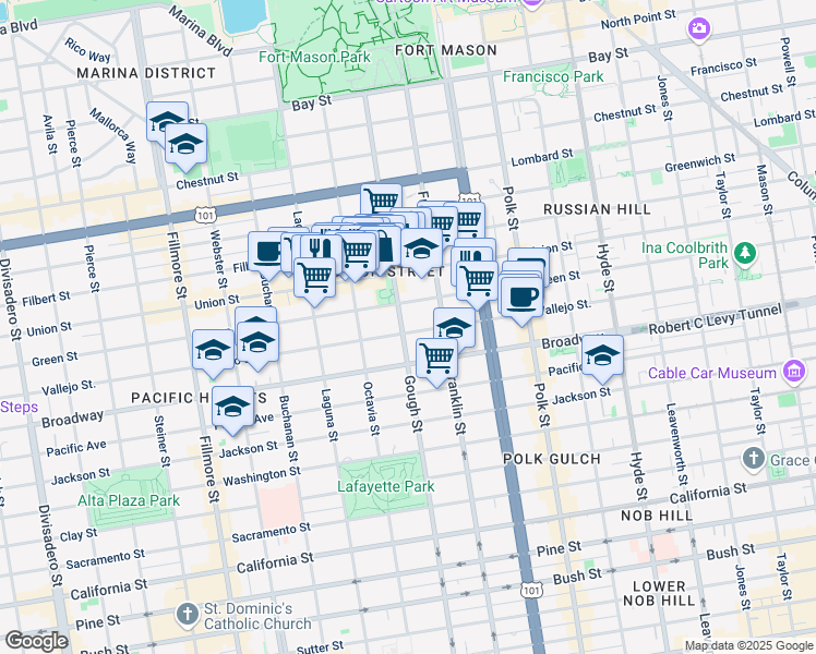 map of restaurants, bars, coffee shops, grocery stores, and more near in San Francisco