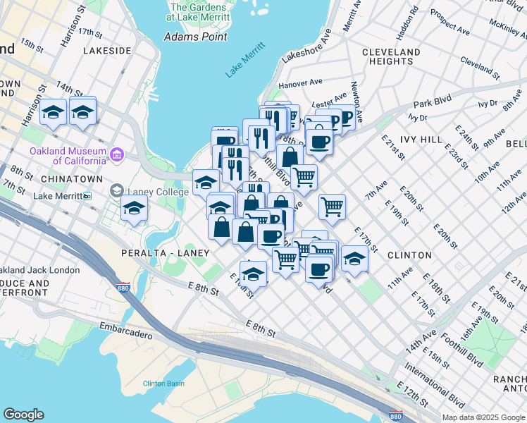 map of restaurants, bars, coffee shops, grocery stores, and more near 1404 4th Avenue in Oakland