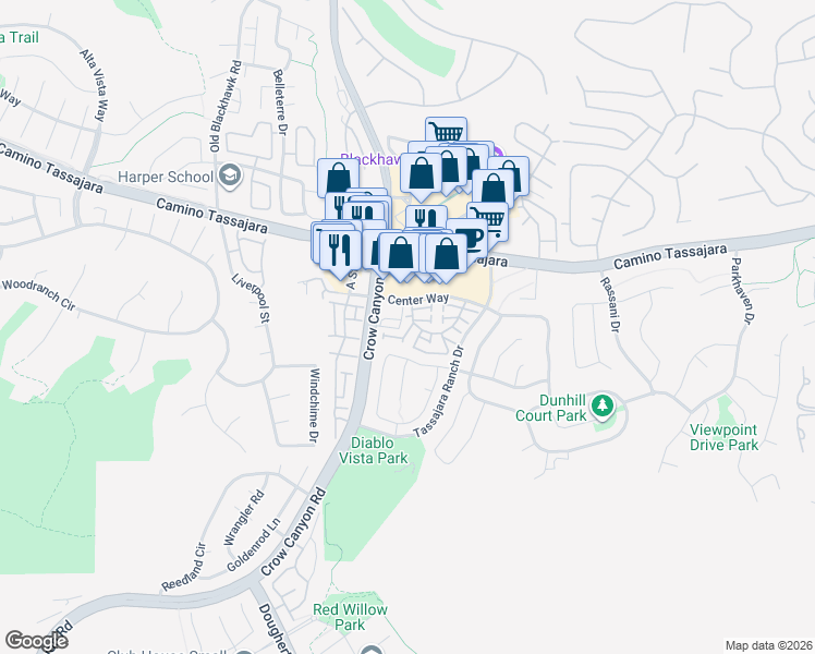 map of restaurants, bars, coffee shops, grocery stores, and more near 6003 Condor Street in Danville