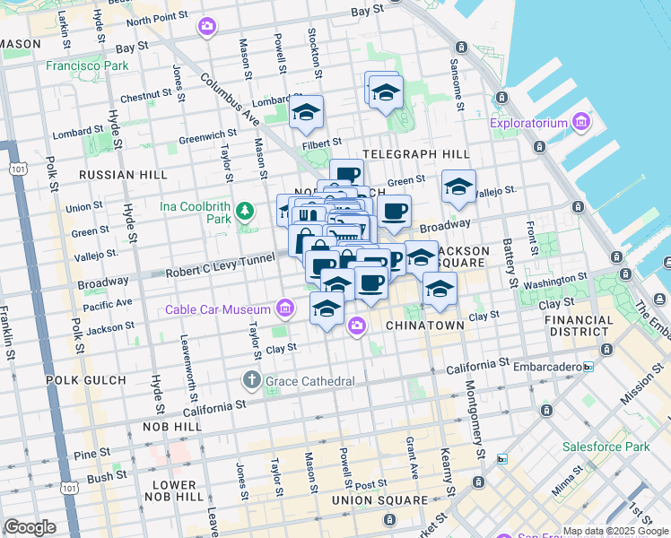map of restaurants, bars, coffee shops, grocery stores, and more near 777 Broadway in San Francisco