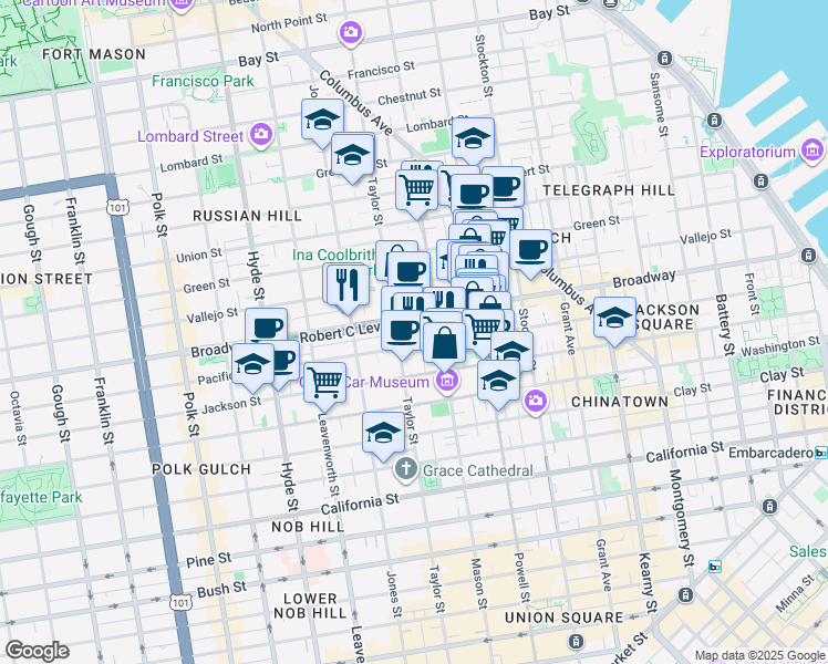 map of restaurants, bars, coffee shops, grocery stores, and more near in San Francisco