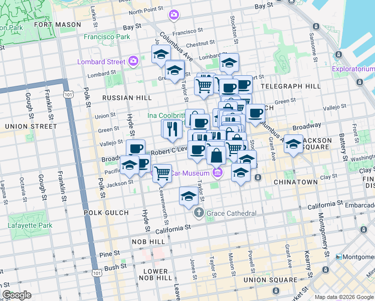 map of restaurants, bars, coffee shops, grocery stores, and more near in San Francisco