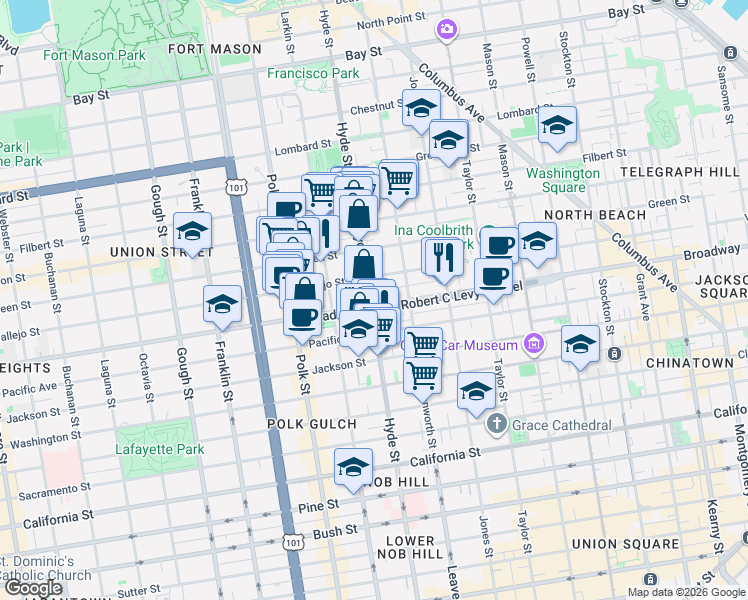 map of restaurants, bars, coffee shops, grocery stores, and more near in San Francisco