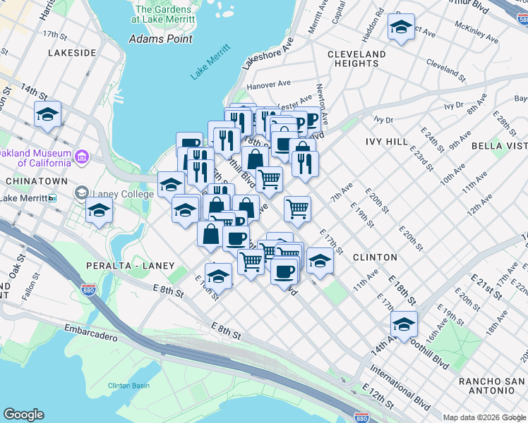 map of restaurants, bars, coffee shops, grocery stores, and more near 1532 5th Avenue in Oakland
