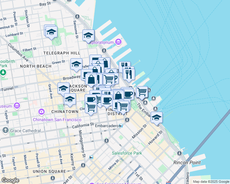 map of restaurants, bars, coffee shops, grocery stores, and more near 430 Davis Court in San Francisco