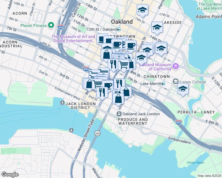 map of restaurants, bars, coffee shops, grocery stores, and more near 333 Fifth Street in Oakland