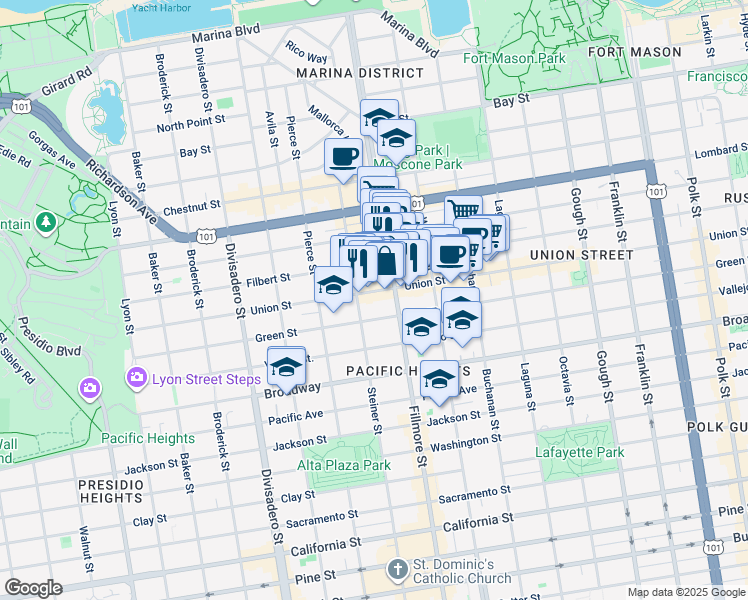 map of restaurants, bars, coffee shops, grocery stores, and more near in San Francisco