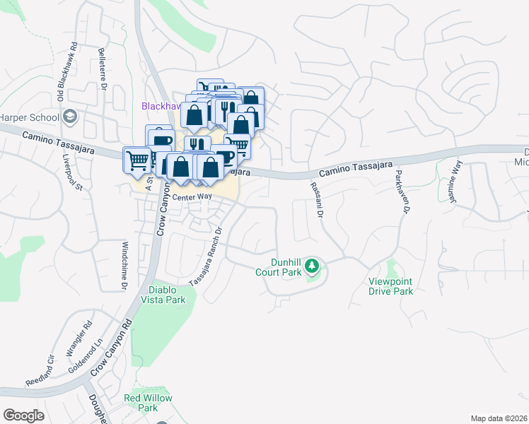 map of restaurants, bars, coffee shops, grocery stores, and more near 509 Zenith Ridge Drive in Danville