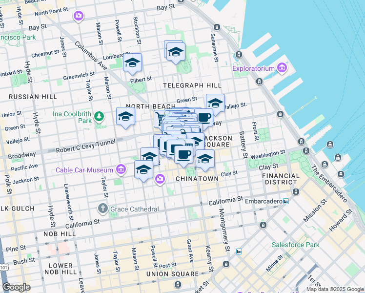 map of restaurants, bars, coffee shops, grocery stores, and more near 620 Pacific Avenue in San Francisco