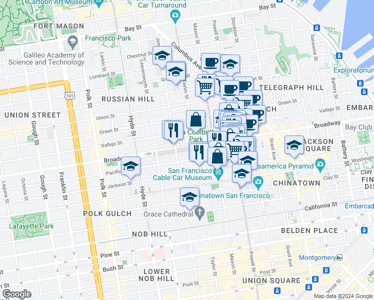 map of restaurants, bars, coffee shops, grocery stores, and more near in San Francisco
