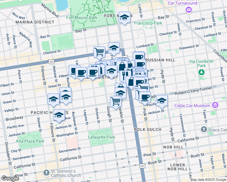 map of restaurants, bars, coffee shops, grocery stores, and more near in San Francisco