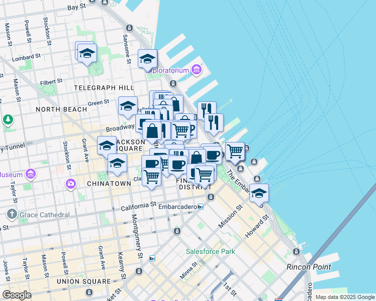 map of restaurants, bars, coffee shops, grocery stores, and more near 430 Davis Court in San Francisco