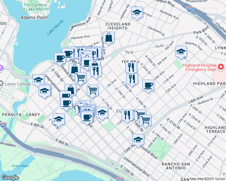 map of restaurants, bars, coffee shops, grocery stores, and more near 1829 8th Avenue in Oakland