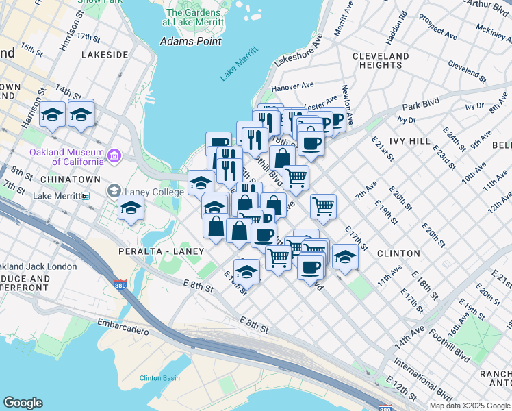 map of restaurants, bars, coffee shops, grocery stores, and more near 1423 4th Avenue in Oakland