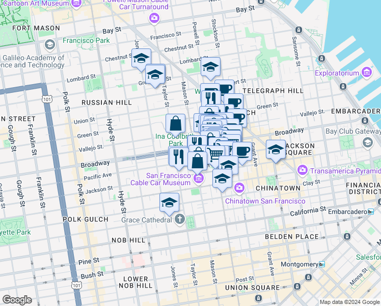 map of restaurants, bars, coffee shops, grocery stores, and more near in San Francisco