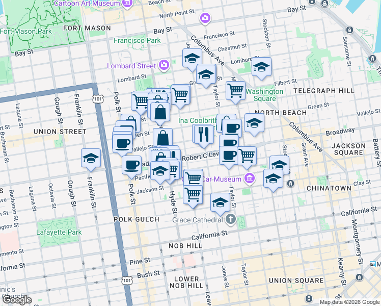 map of restaurants, bars, coffee shops, grocery stores, and more near 81 Glover Street in San Francisco