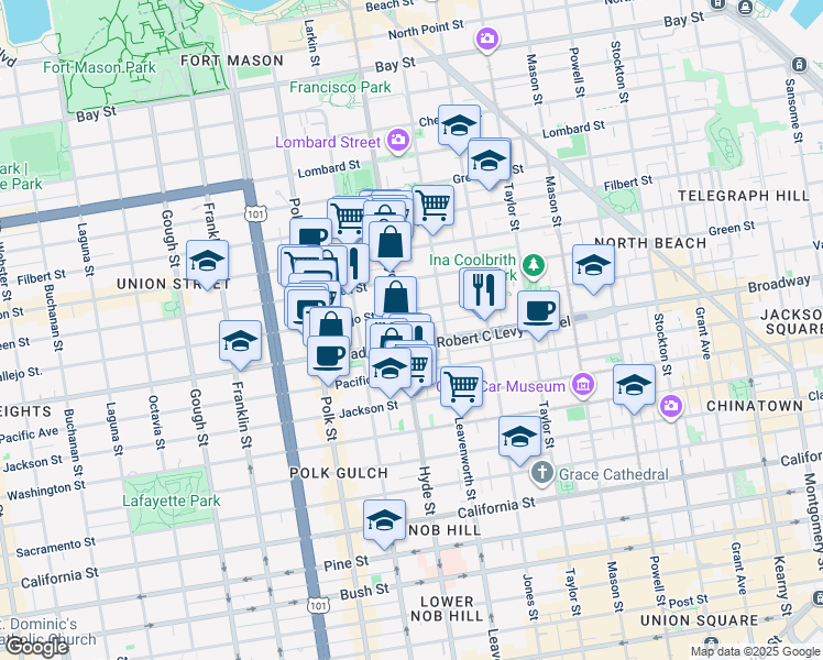 map of restaurants, bars, coffee shops, grocery stores, and more near in San Francisco