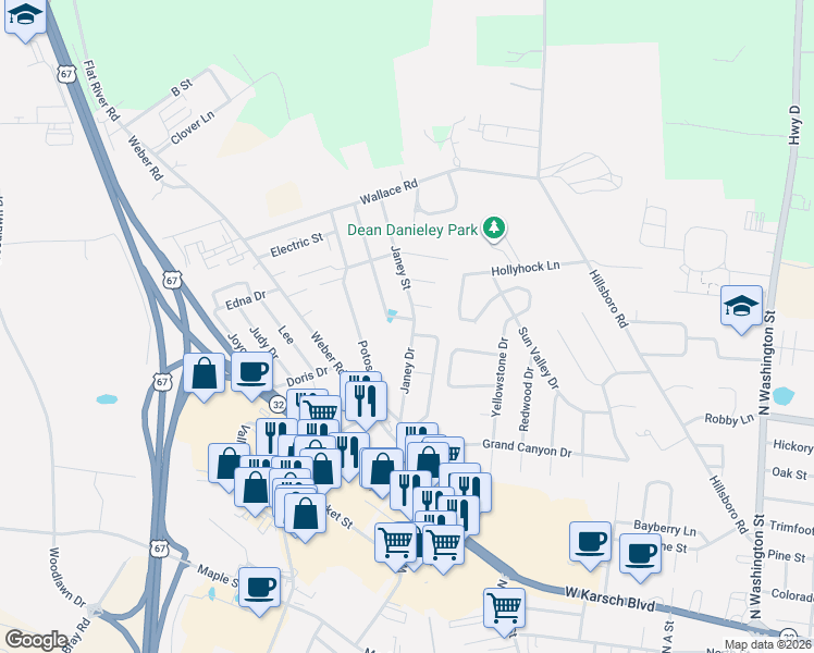 map of restaurants, bars, coffee shops, grocery stores, and more near 744 Janey Drive in Farmington