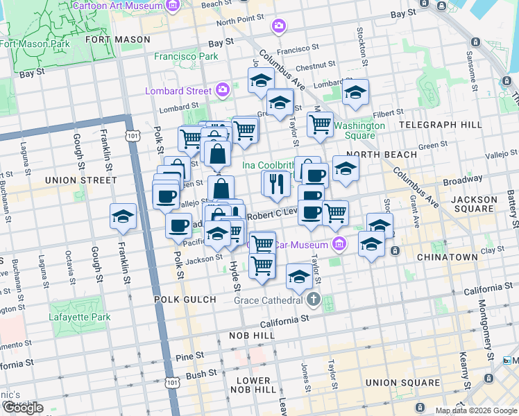 map of restaurants, bars, coffee shops, grocery stores, and more near 81 Glover Street in San Francisco