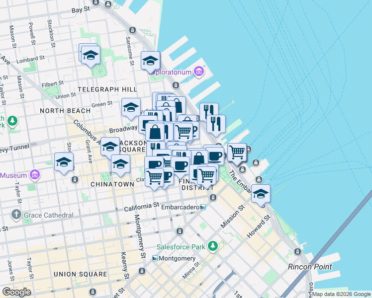 map of restaurants, bars, coffee shops, grocery stores, and more near 21 Whaleship Plaza in San Francisco