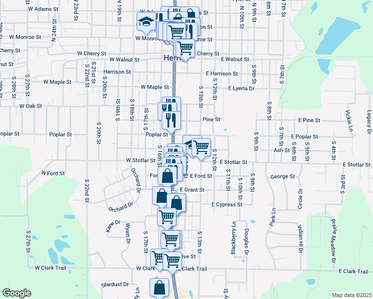 map of restaurants, bars, coffee shops, grocery stores, and more near 700 South 14th Street in Herrin