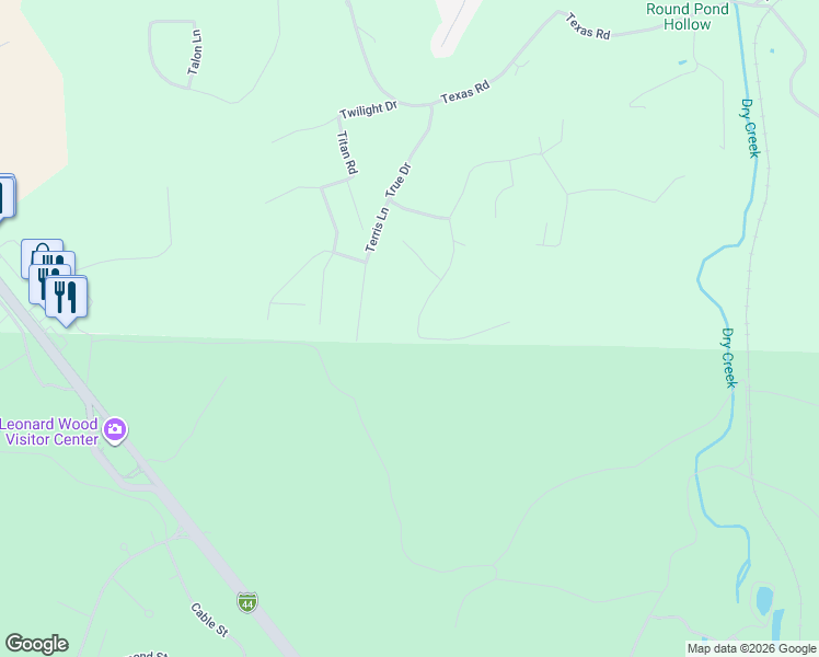 map of restaurants, bars, coffee shops, grocery stores, and more near 15605 Top Drive in Saint Robert