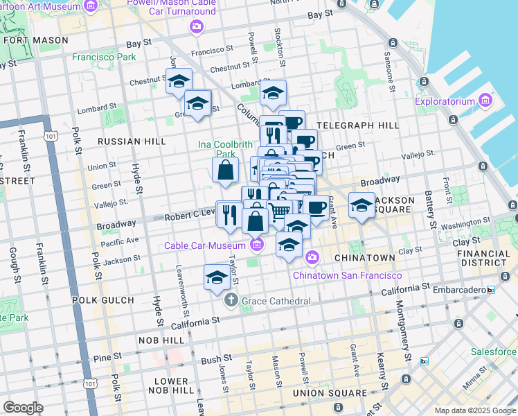 map of restaurants, bars, coffee shops, grocery stores, and more near in San Francisco