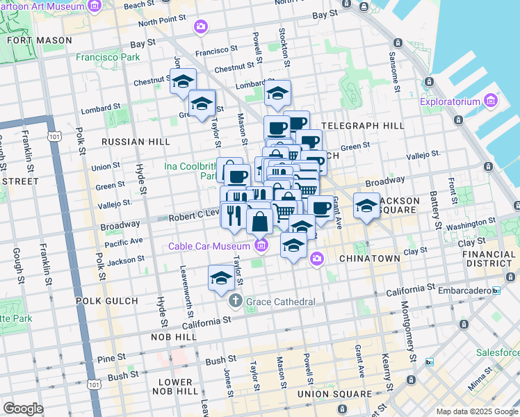 map of restaurants, bars, coffee shops, grocery stores, and more near 1457 Mason Street in San Francisco