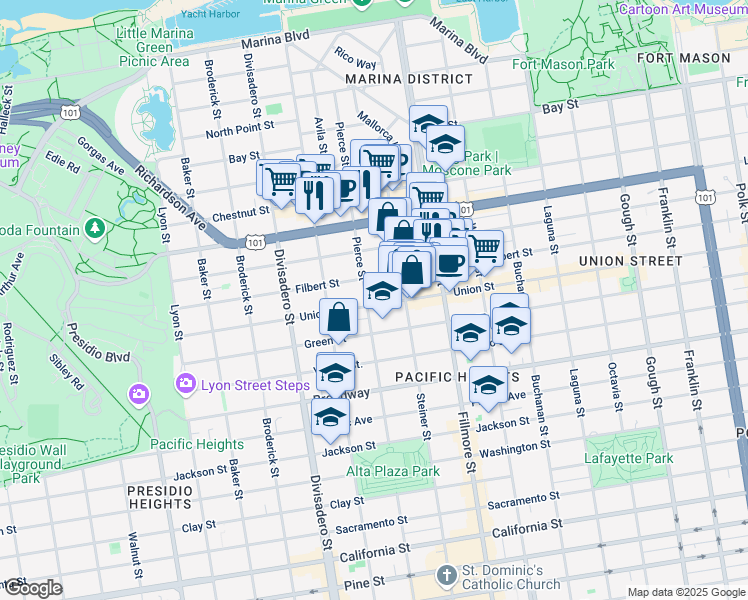 map of restaurants, bars, coffee shops, grocery stores, and more near in San Francisco
