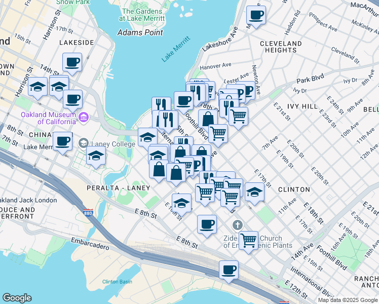 map of restaurants, bars, coffee shops, grocery stores, and more near 1423 4th Avenue in Oakland