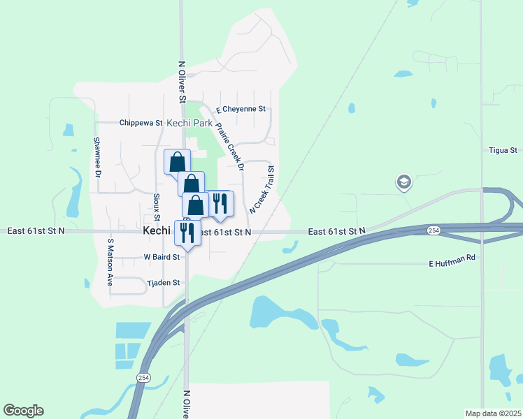 map of restaurants, bars, coffee shops, grocery stores, and more near 425 North Creek Trail Street in Kechi