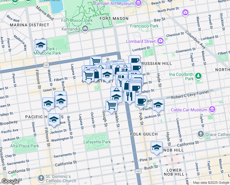 map of restaurants, bars, coffee shops, grocery stores, and more near in San Francisco