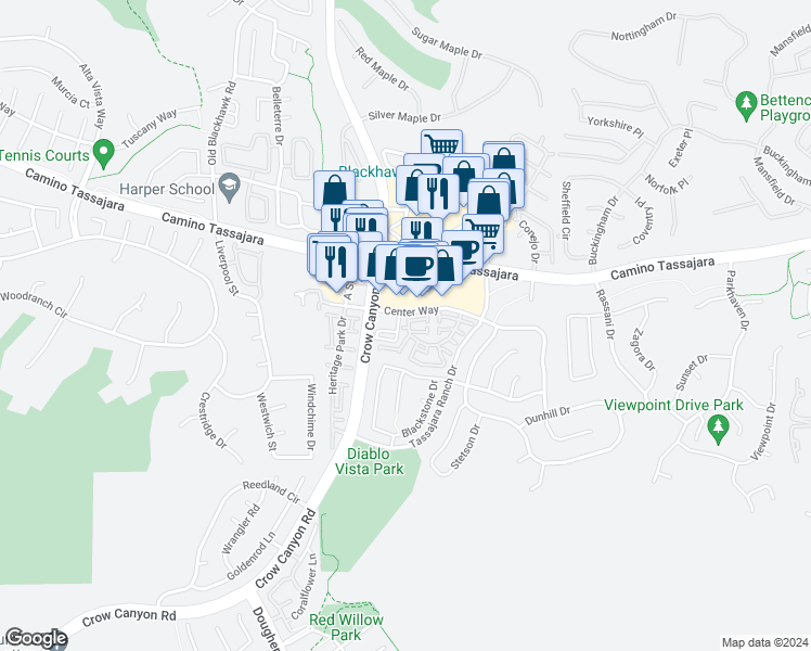 map of restaurants, bars, coffee shops, grocery stores, and more near 8201 Mallard Street in Danville