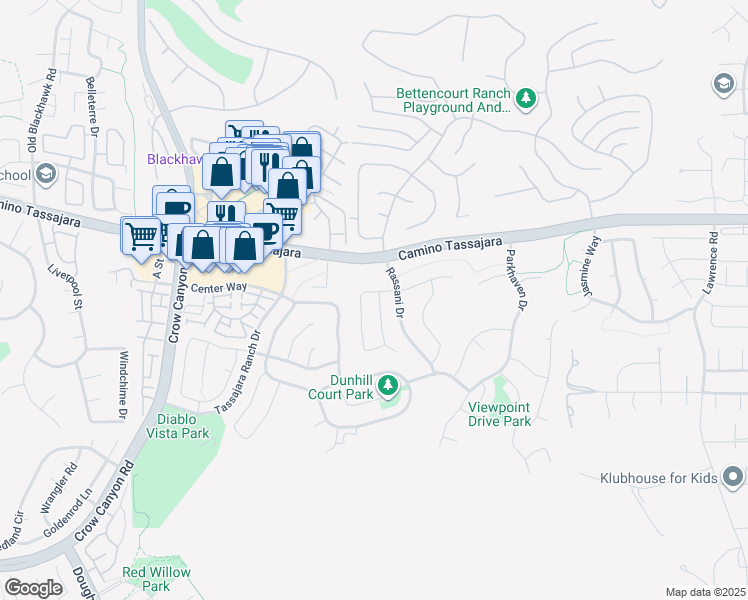 map of restaurants, bars, coffee shops, grocery stores, and more near 77 Haskins Ranch Circle in Danville