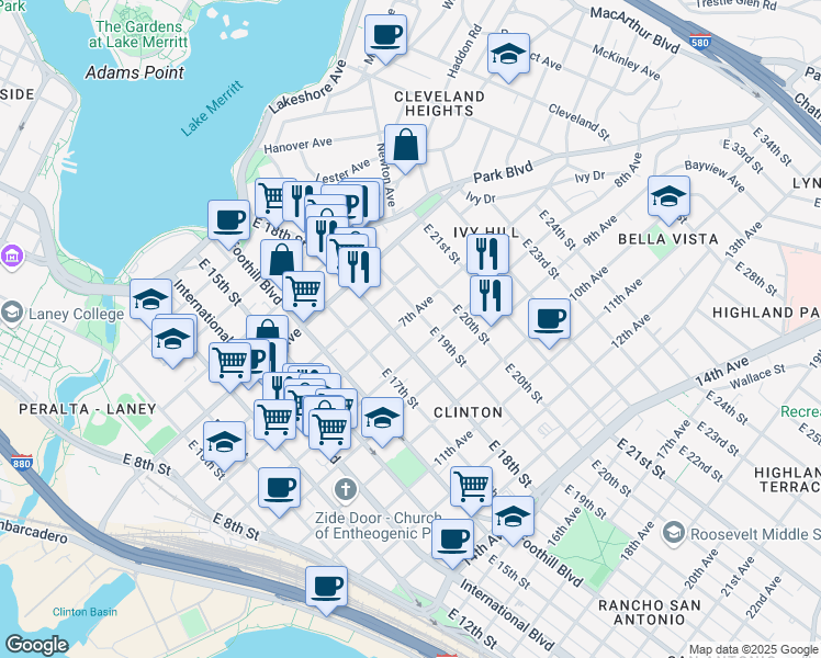 map of restaurants, bars, coffee shops, grocery stores, and more near 1807 7th Avenue in Oakland