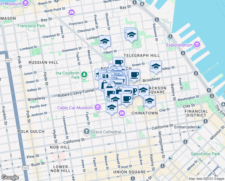 map of restaurants, bars, coffee shops, grocery stores, and more near 777 Broadway in San Francisco