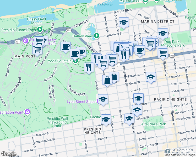 map of restaurants, bars, coffee shops, grocery stores, and more near in San Francisco